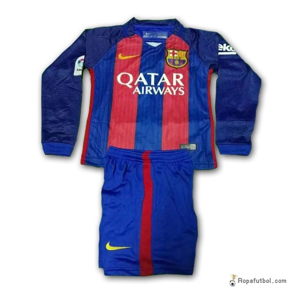 Camiseta Barcelona Replica Primera Ropa ML Niños 2016/17 Rojo Azul